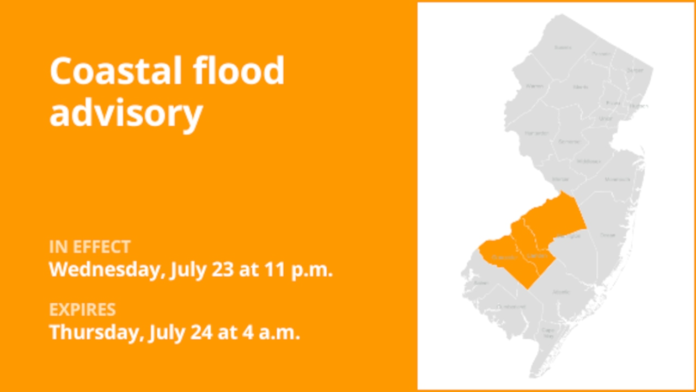 Coastal flood advisory in place for 3 N.J. counties until early Thursday morning