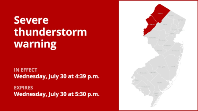 Quarter-sized hail and damaging winds predicted with thunderstorms to hit Sussex and Warren counties Wednesday